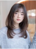 大人かわいい前髪セシルカットココアブラウンフリンジウェーブ