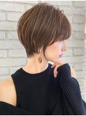 ピンクページュインナーグレージュマチルダボブ前髪