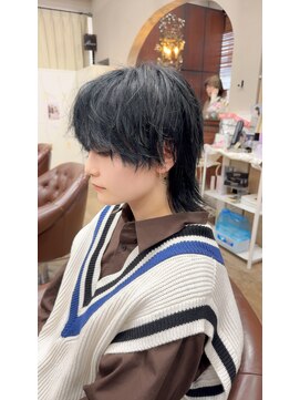 ハピネス 王寺店(Happiness) ウルフカット 中性ウルフ マッシュウルフ ブルーブラック