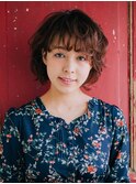 ガーリーニュアンスパーマヘアゆるふわ大人可愛いショートボブ