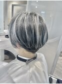 ホワイトハイライトバレイヤージュブリーチ立体感透け感アッシュ