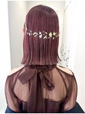 ヘアアレンジセット金箔タイト暖色ピンク切りっぱなしミディアム