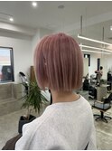 ピンクカラーボブスタイル10代20代30代ブリーチカラーピンク