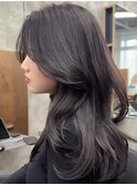 大人ラベンダーグレージュ 暗髪 韓国ヘア