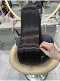 ★丸型逆三角ホワイトグレージュデジタルパーマチェリーブラウン