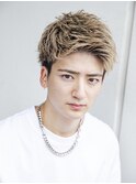 フェザーパーマブルーブラックサーフカールスパイキーショート