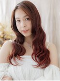 波巻きウェーブチェリーレッドくびれロングa戸頭20代30代40代
