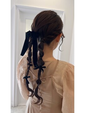 モア 岡崎(more) 【ツイン編みおろし】ベロアリボン ヘアセット/more岡崎店大山