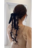 【ツイン編みおろし】ベロアリボン ヘアセット/more岡崎店大山