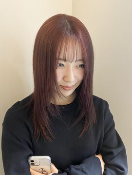 ヘアー アイス 御器所本店(HAIR ICI) ブリーチなしカラーチェリーレッド夏カラーレイヤー赤カラー