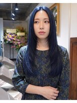 グッドフェローズ キタホリエ(GoodFellas kitahorie) 透明感ネイビーブルーハイトーンレイヤーブリーチデザインカラー