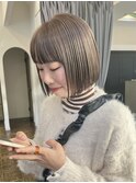 ミルクティーグレージュ、ミニボブナチュラル丸みボブ 10代20代