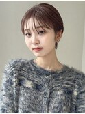 丸みショートマッシュコンパクト黒髪ベージュショート前髪あり