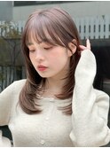 暗髪美髪セミロングレイヤーカットワンカール小顔顔周りレイヤー