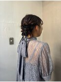 編み込みアップスタイルヘアセット結婚式二次会お呼ばれヘア