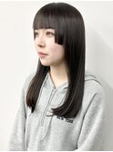 ＊姫カットぱっつん前髪顔周りレイヤー重め黒髪ロング30代40代2