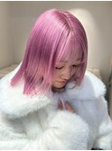 13121ブリーチ＆ダブルカラー韓国レイヤーボブラベンダーピンク