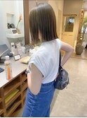 ボブ 大人ボブ オリーブベージュ 切りっぱなしボブ