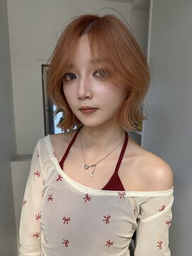 サンクマーケット 渋谷(cinq MARKET) 渋谷ブリーチカラーボブレイヤーハイトーンオレンジベージュ韓国