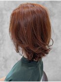オレンジベージュ×ミディアムショート