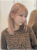 カラーピンクブラウンエアリーロングセミディ姫カット