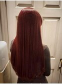 ストレートロング/艶髪/ワインレッド/赤髪/10代/20代/30代/40代