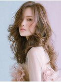アプリコットオレンジハイライトカラーサーフカール夏くびれヘア