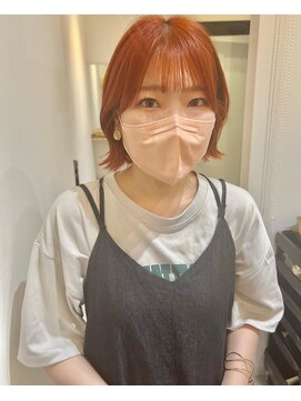 ネウィ ジャム 町田(newi JAM) ダブルカラー/切りっぱなしボブ/オレンジカラー/ボブ