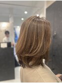 ＊くびレイヤーエモージュ前髪パーマグレーベージュレイヤーボブ