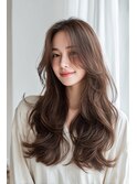 ミディアムレイヤー顔周りレイヤーココアブラウン韓国ヘア