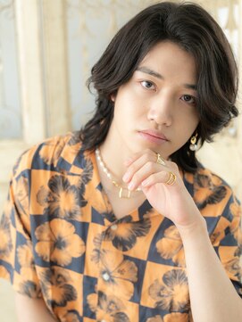 モッズ ヘア 福岡姪浜店(mod's hair) mod's姪浜/アップバングネイビーブラックメンズパーマウルフc