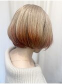 ショートボブ/ホワイトベージュ オレンジ
