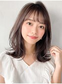 サイドバング美髪くせ毛風カール暗めカラー斜めバング愛され