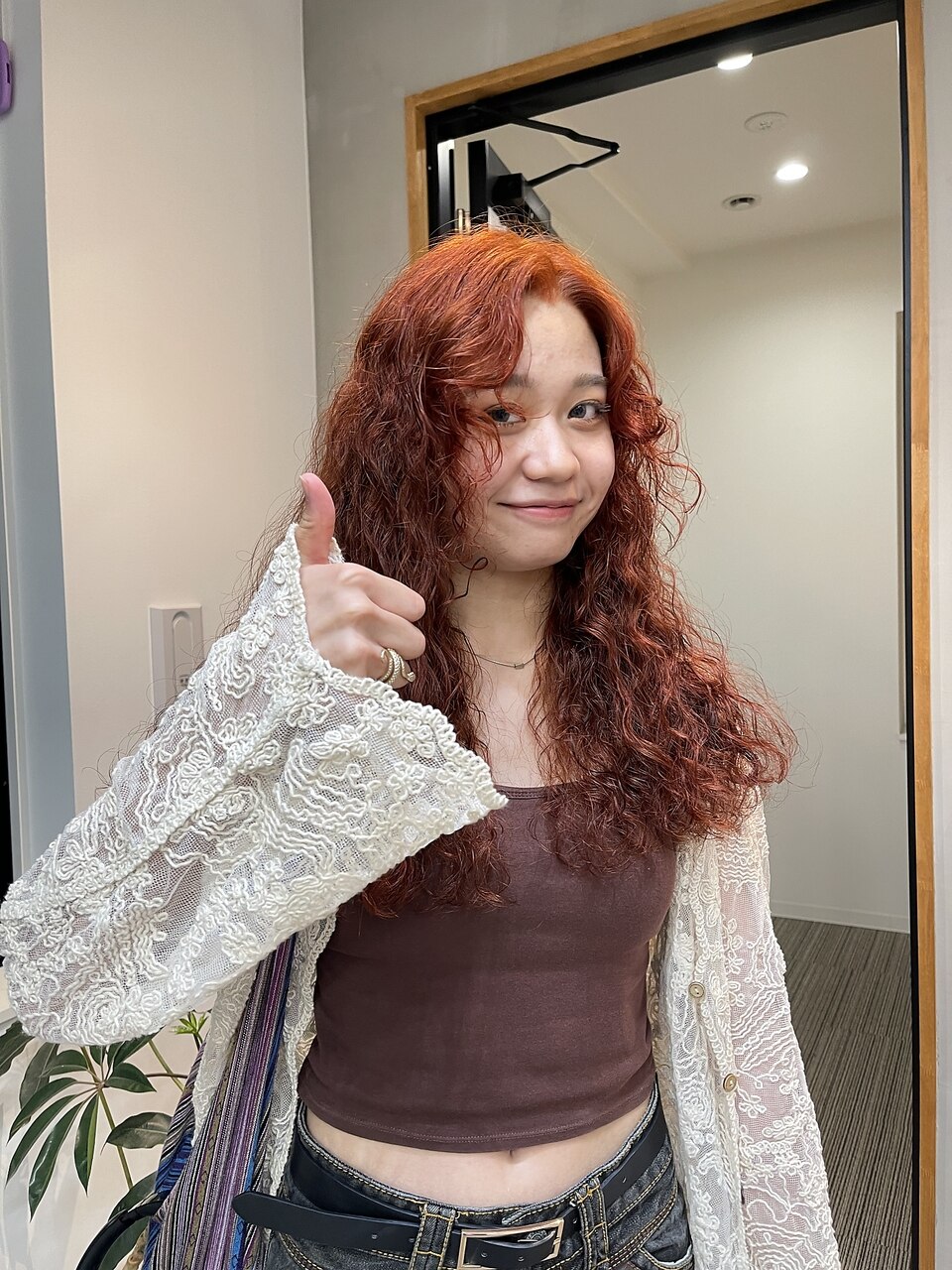 ロングパーマ/オレンジカラー/ハードパーマ/スパイラルパーマ