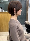 美髪シアーカラーピンクブラウンショートカット切りっぱなしボブ