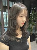 ワンカールレイヤースタイル　韓国ヘア　ミディアム
