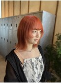#姫カット#顔まわりレイヤー#オレンジカラー#ブリーチカラー