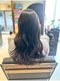 セミロング巻きおろし/透明感オリーブカラー
