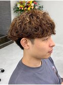 ダークアッシュニュアンスパーマ韓国マッシュベリーショート
