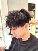 メンズ波巻きスパイラルパーマ緩め調布刈り上げマッシュカット