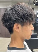 メンズ/アップバング/ツーブロックマッシュ/束感ショート波巻き