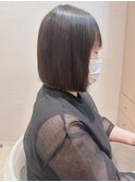 美髪ミニボブ暗めカラーオフィスヘア切りっぱなしボブアラサー