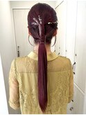 ヘアセットアレンジタイトポニーロング金箔結婚式成人式前撮り