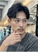 アップバングアップバングパーマニュアンスセンターパートmen's