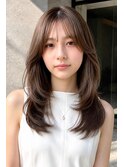 ハッシュカットミディアム透明感ブリーチなしヘーゼルベージュ