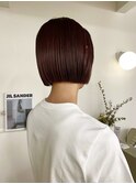 丸くならないボブ×ブリーチなしレッドカラー