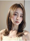 ミディアムレイヤーミニウルフチェリーブラウン20代30代40代50代
