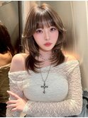 韓国ヘア ミディアムレイヤー 顔周り  縮毛矯正