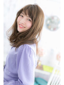 ミック 日暮里店(miq) 暗髪くすみカラー斜めバングで重軽プリカールロングa1