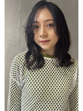 ゼンコー キチジョウジ(ZENKO KICHIJOJI) 顔まわりレイヤー×ミディアムヘア/アッシュブラック